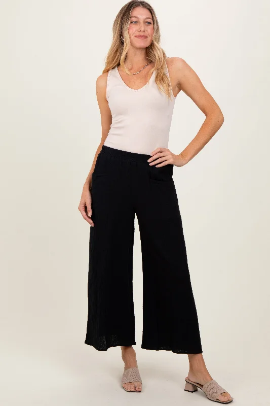 Formal PantsBlack Cotton Gauze Wide Leg Pants