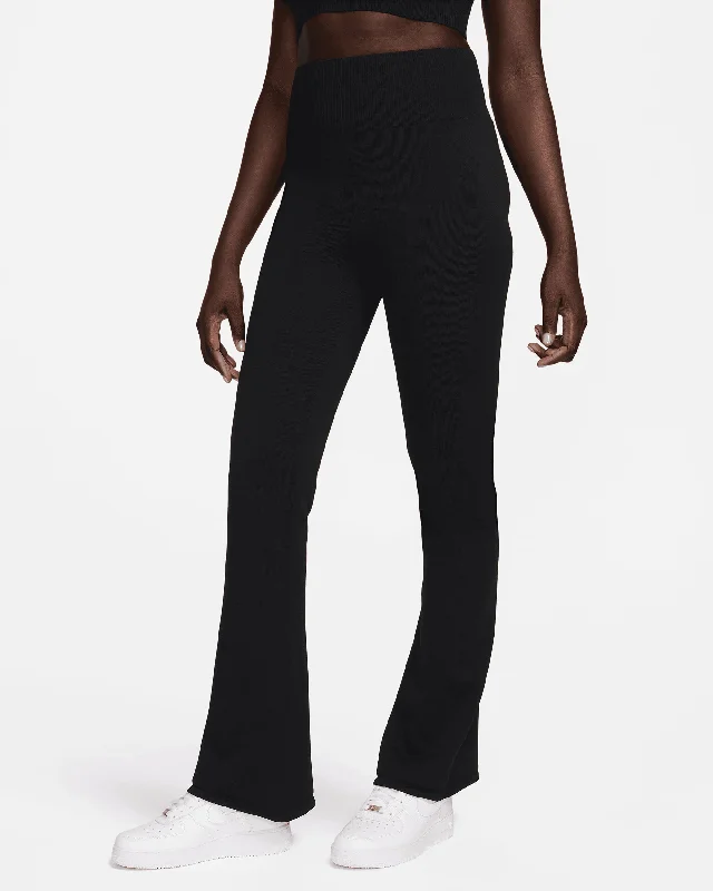 Women's Tight High-Waisted Jumper-Knit Flared Trousers - Black / BlackKnit Fall