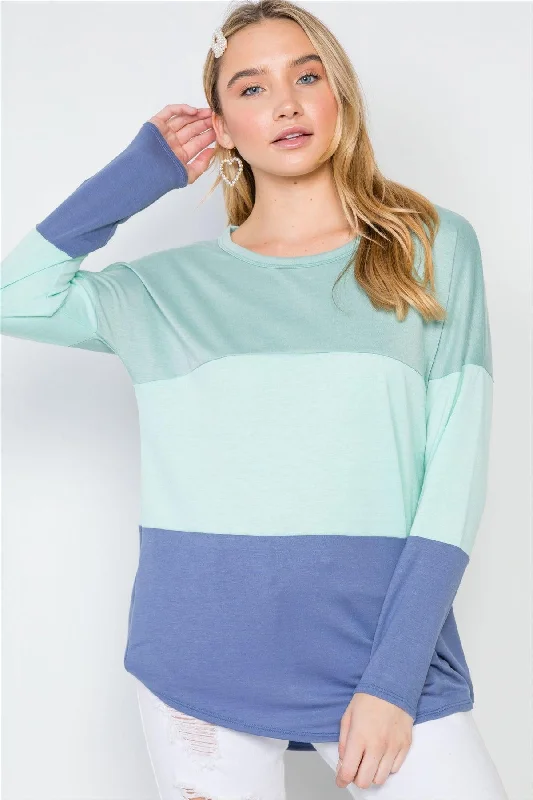 Multi Blue Colorblock Long Sleeve Sweater /2-2-2