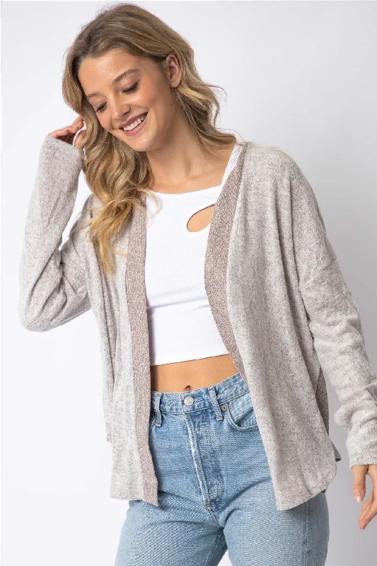 Taupe Textured Side Detail Long Sleeve Cardigan /1-1-1