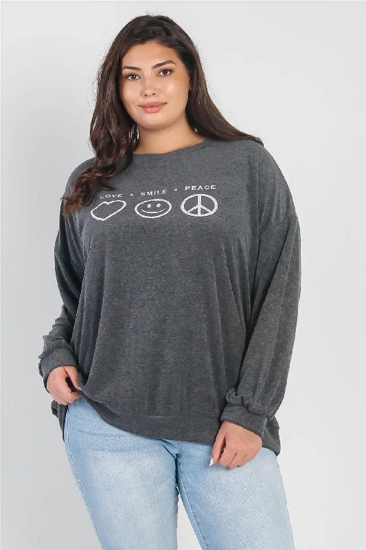 Junior Plus Charcoal "Love Smile Peace" Long Sleeve Top /3-2-1