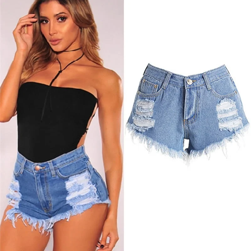 LeeHole Sexy Slim Leaky Nostalgic Denim Shorts Thin Wild Women New Fashion Casual High Street Jeans C1290