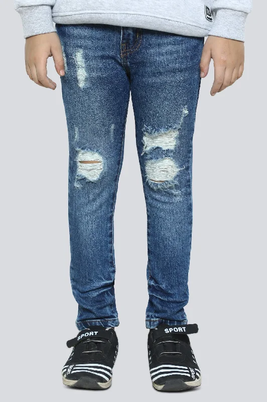 Denim holesMedium Blue Slim Fit Denim Jeans