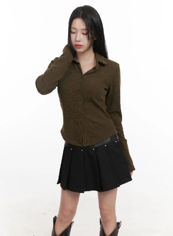 Collared Button-Up Sweater CJ517Knit Long Sleeve