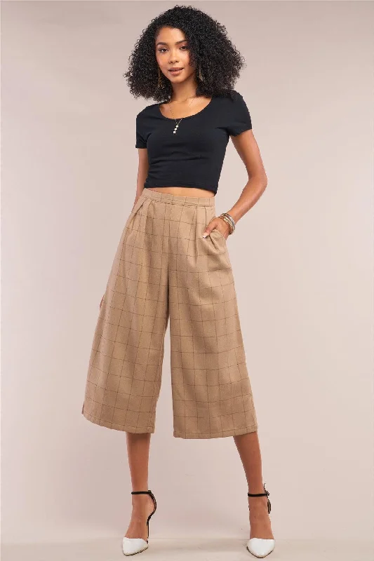 Casual PantsCamel Plaid Checkered Pleated Wide Leg Pants /1-1-3