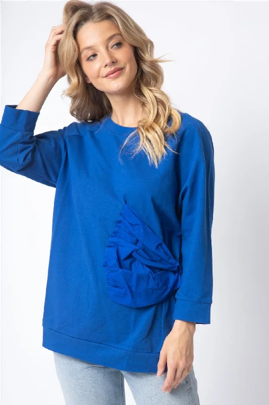 Royal Blue Cotton Side Bow Detail Long Sleeve Top /1-1-1