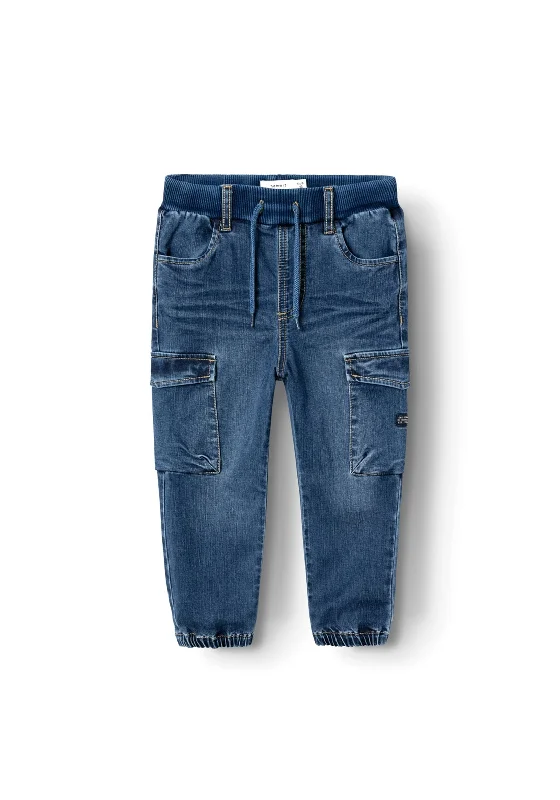 Denim with beltName It Mini Boy Ben Baggy Cargo Jean, Dark Blue Denim