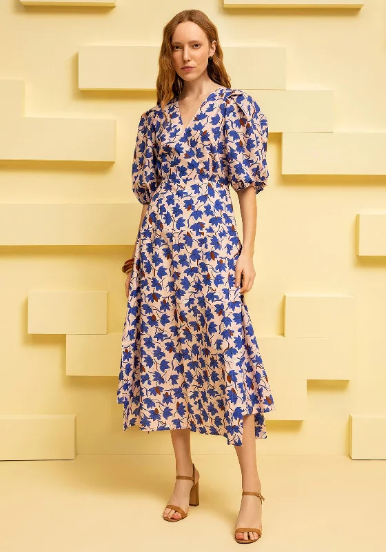 Kameya Floral A Line Midi Dress, Blue MultiSequin Dress