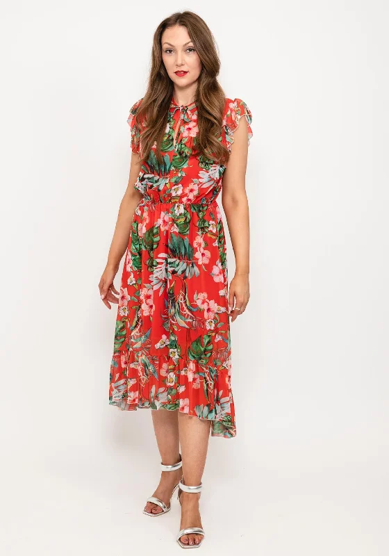 Seventy1 Tropical Floral Midi Dress, RedEmbroidered Dress