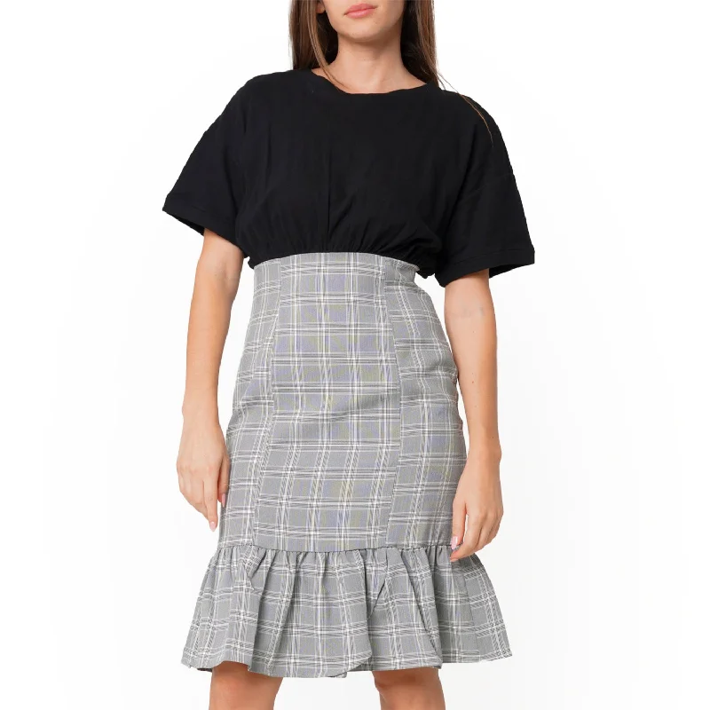 Women's Glen Plaid Mermaid Dress in BlackAsymmetrical Dress