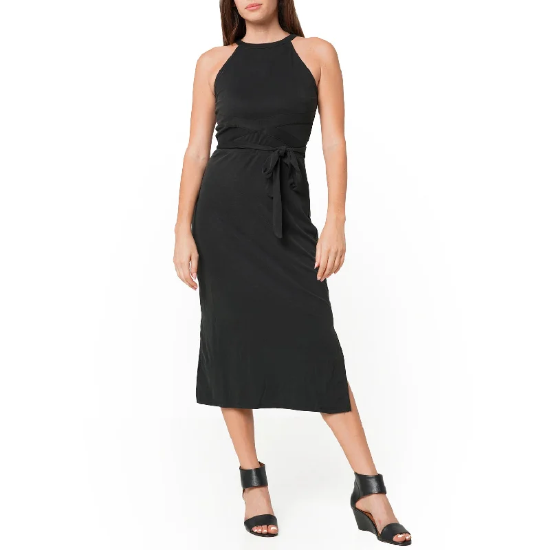 Women's Haltered Sheath Midi Dress In BlackVelvet Dress