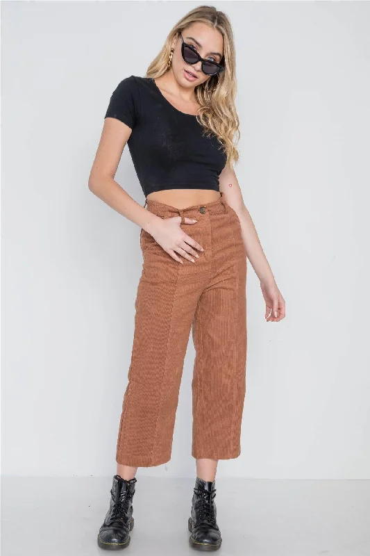 Plaid PantsCamel Corduroy Wide Leg Cropped Pants /1-2-2