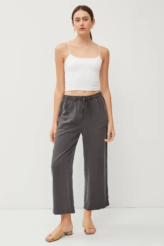 Embroidered PantsCharcoal Front Tie Cropped Pants