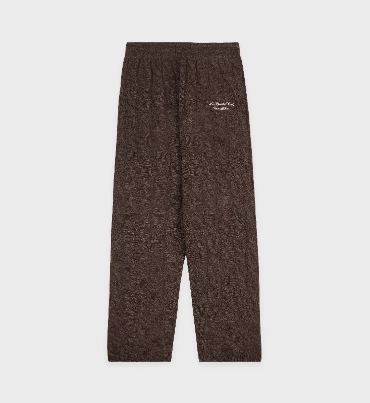 Faubourg Cableknit Wool Cashmere Pants - Chocolate/CreamKnitted Round Neck