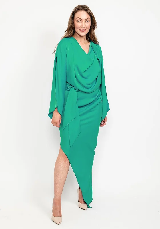 Kevan Jon Selena Asymmetrical Draped Dress, EmeraldProm Dress