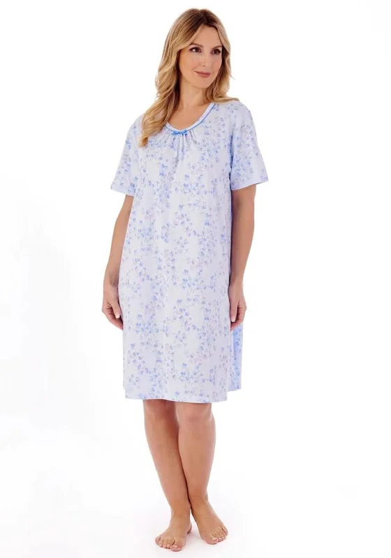 Slenderella Floral Vine Night Dress, BlueSilk Dress