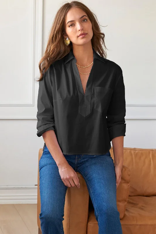 Joni Popover Shirt Black Silky PoplinLayered Shirts