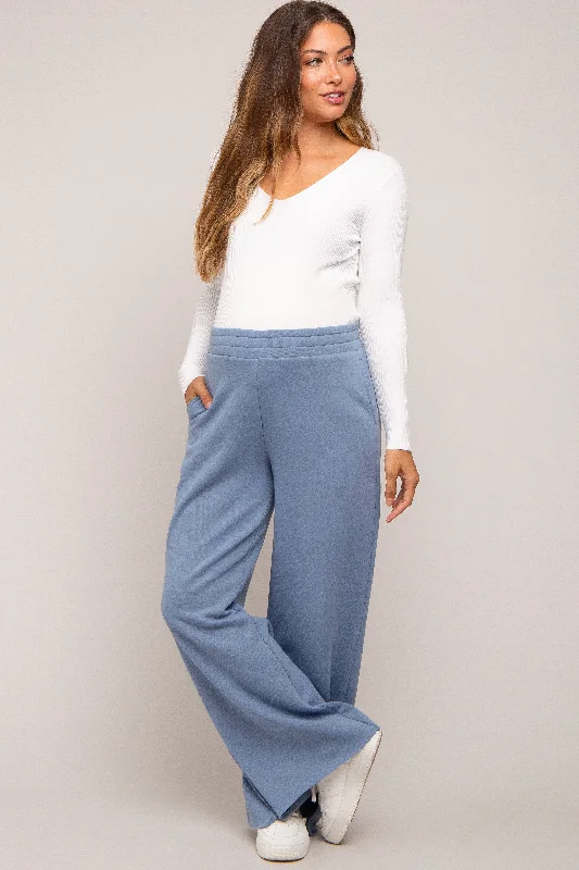 LeggingsBlue Soft Wide Leg Side Slit Maternity Sweatpants