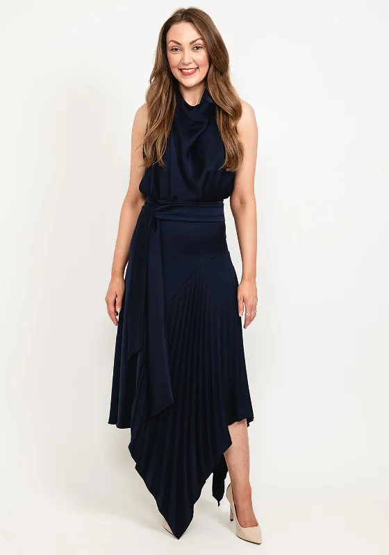 Kevan Jon Perla High Neck Pleat Maxi Dress, NavyEvening Dress