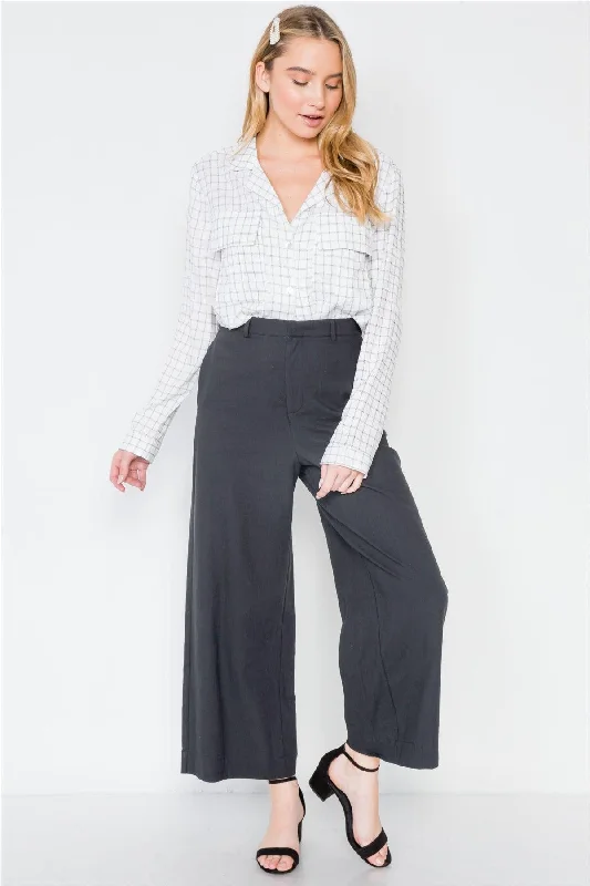 Embroidered PantsBlack High-Waist Wide Leg Pants /2-2-2