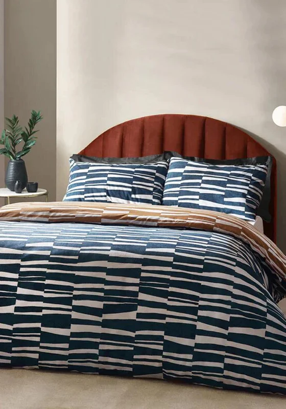 Riva Hoem Piper Abstract Cotton Rich Reversible Duvet Set, Dusk / Bronze