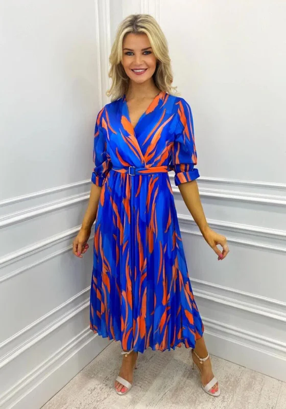 Kate & Pippa Positano Print Midi Dress, Blue & OrangeBridal Dress