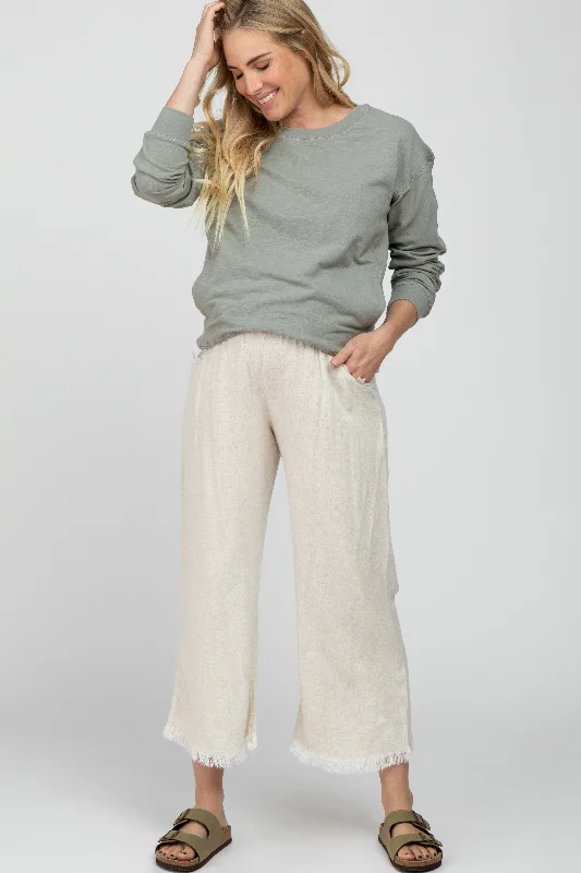 Plaid PantsCream Linen Frayed Hem Crop Maternity Pants