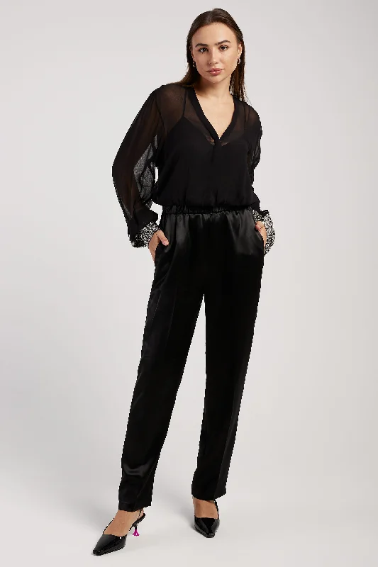 Lounge PantsViscose Satin Chic Elasticated Pants in Noir