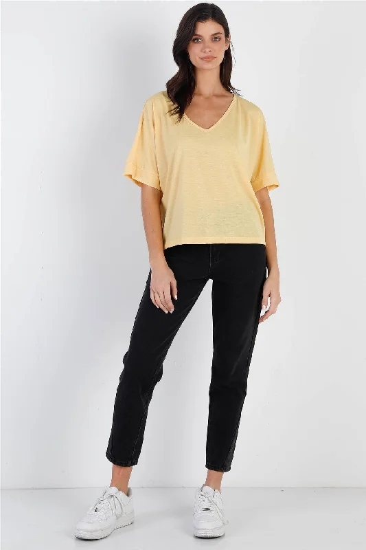 Yellow Textured V-Neck Relaxed Short Sleeve Top /1-2-1VNeckTopHydra