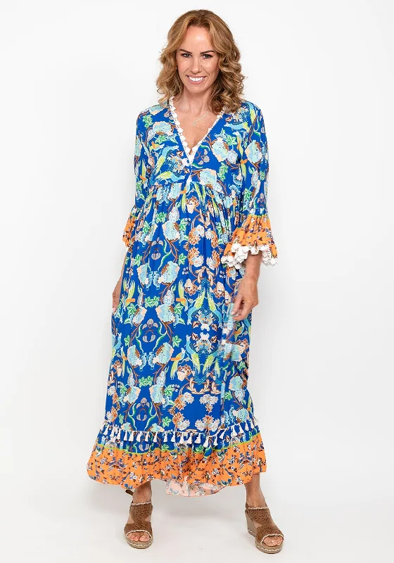 Seventy1 One Size Floral Bell Sleeve Maxi Dress, BlueSweater Dress