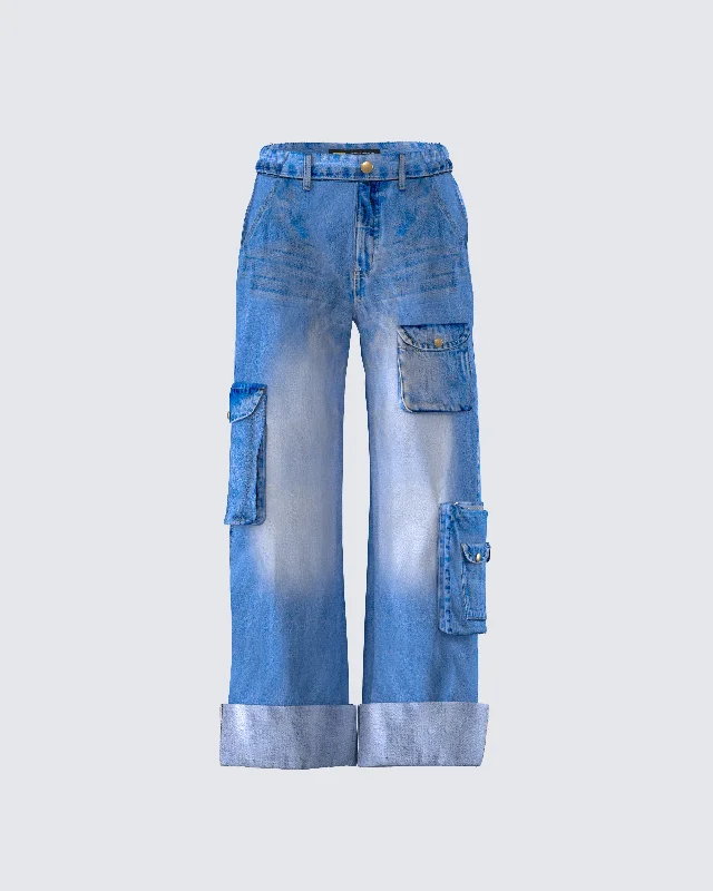 Denim suspendersKaren Blue Denim Cargo Pant