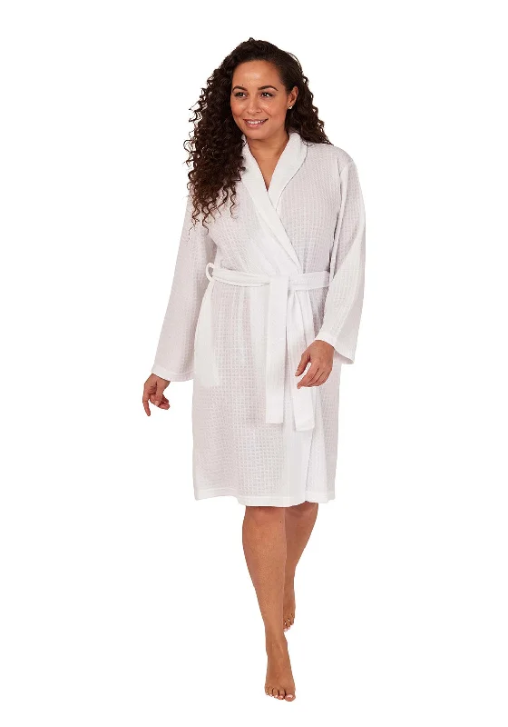 Indigo Sky Waffle Shawl Collar Dressing Gown, WhiteRetro Dress