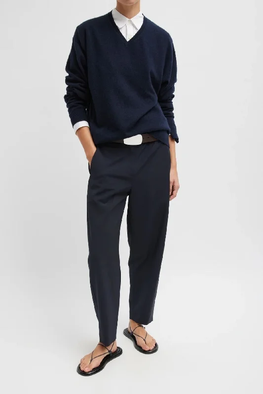 Tibi Washable Cashmere Easy V-Neck Sweater - NavyKnit Lightweight