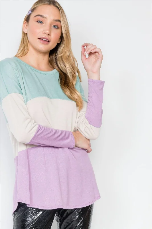 Mint Lavender Colorblock Long Sleeve Sweater /2-2-2