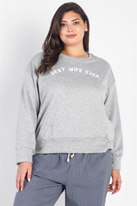 Junior Plus Heather Grey "Best Wife Ever" Long Sleeve Top /2-2