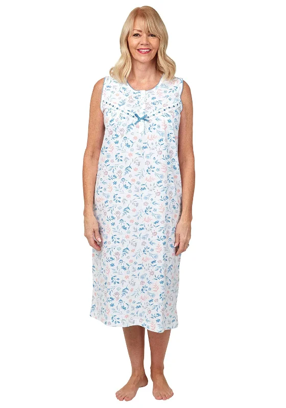 Marlon Floral Sleeveless Nightdress, White and BlueDesigner Dress