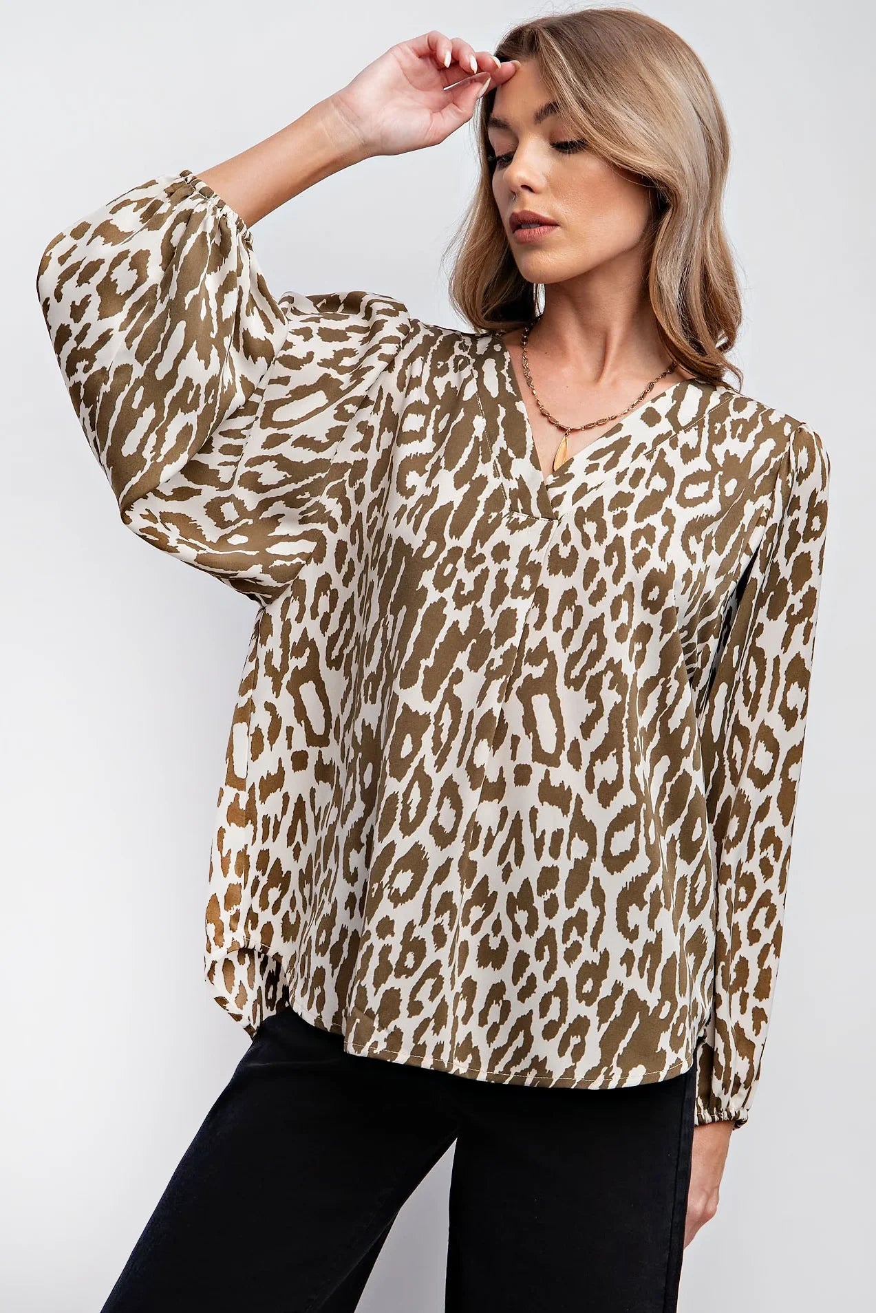 Black Chic Animal Print V-Neck TopVNeckTopSurge