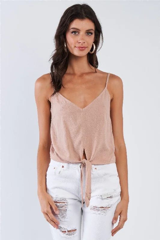 Smoke Taupe Rose Font Tummy Tie  V-Neck Cami Crop Top /1-2-2VNeckTopStrata