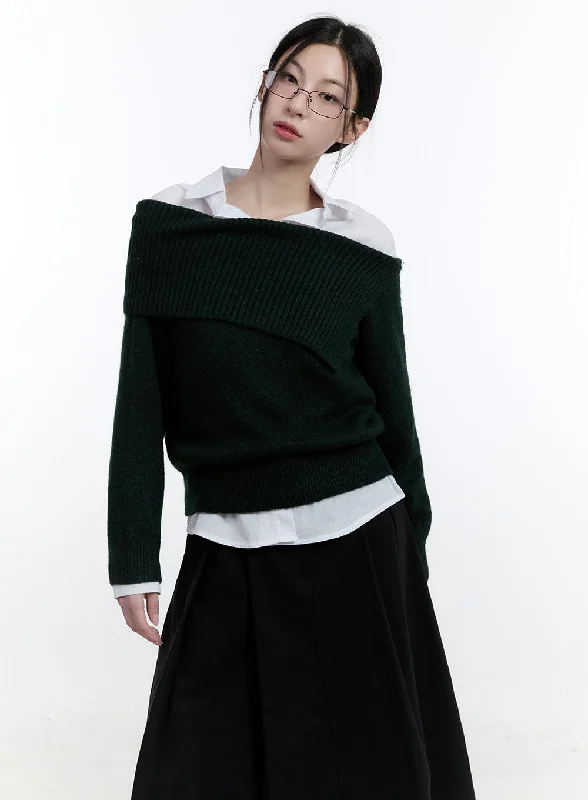 Off-Shoulder Asymmetric Sweater CJ520Knitted Pullover