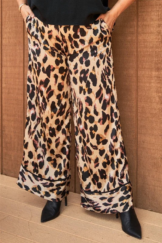 Cargo ShortsJunior Plus Leopard Print Satin Wide Leg Pants /2-2-2