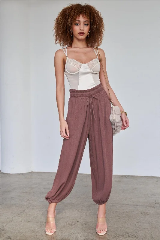 Distressed JeansCocoa Brown Relaxed Fit Boho Chic Genie Pants /3-2-1