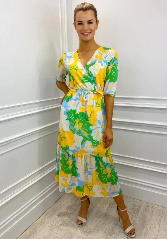 Kate & Pippa Boho Panel End Printed Midi Dress, Yellow & GreenEvening Dress