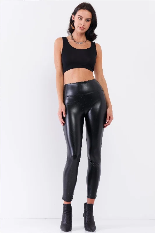 Rain PantsBlack Star Print High Waisted Vegan Leather Fitted Legging Pants /3-2-1