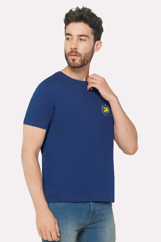 Enhance Men's Printed Crew Neck Casual T-Shirt - Blue - TS31Velvet Shirts