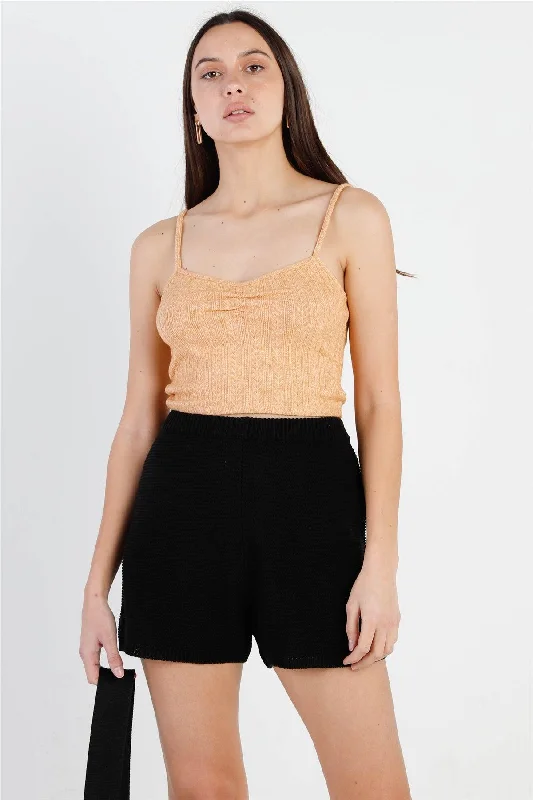 Dusty Orange Knit Ruched Detail V-Neck Sleeveless Top /3-2-1VNeckTopInfinity