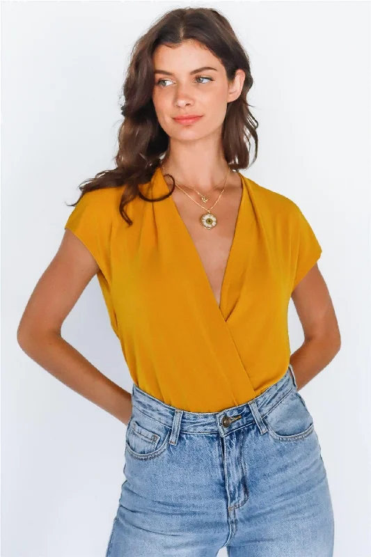 Mustard Wrap V-Neck Open Back Bodysuit /1-2-2VNeckTopGeo