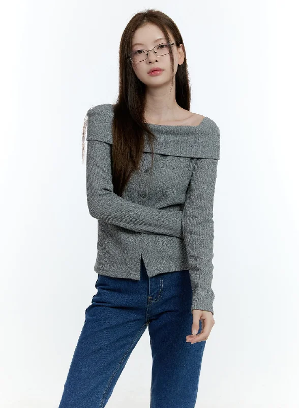 Cozy Buttoned Ribbed Sweater CF504Knit Graphic