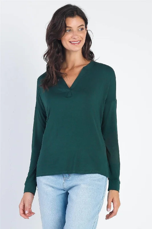 Heather Green V-Neck Cuff Long Sleeve Top /1-1-1