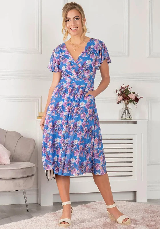 Jolie Moi Kaylynn Floral Mesh Wrap Dress, BlueSleeveless Dress