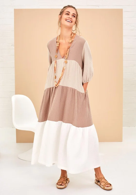 Naya Ombre Panel Smock Maxi Dress, BeigeSequin Dress